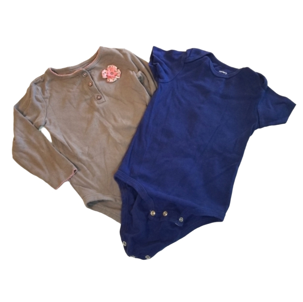 Carters 24 Months Baby Blue and Gray Flower Onsie Bundle